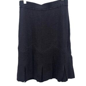 ST JOHN Black Santana Knit Skirt Split Flap Flare‎ Hem Size 0 Pull On Stretch